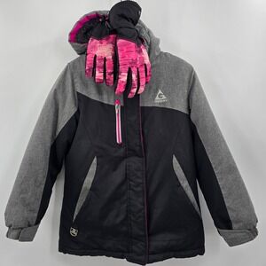 Gerry Jacket Girls Large 10/12 Pink Hooded Winter Ski Puffer Coat w/gloves